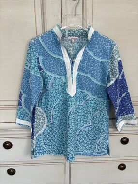 Blue & Aqua Wave-Print Popover Top by Peter Millar